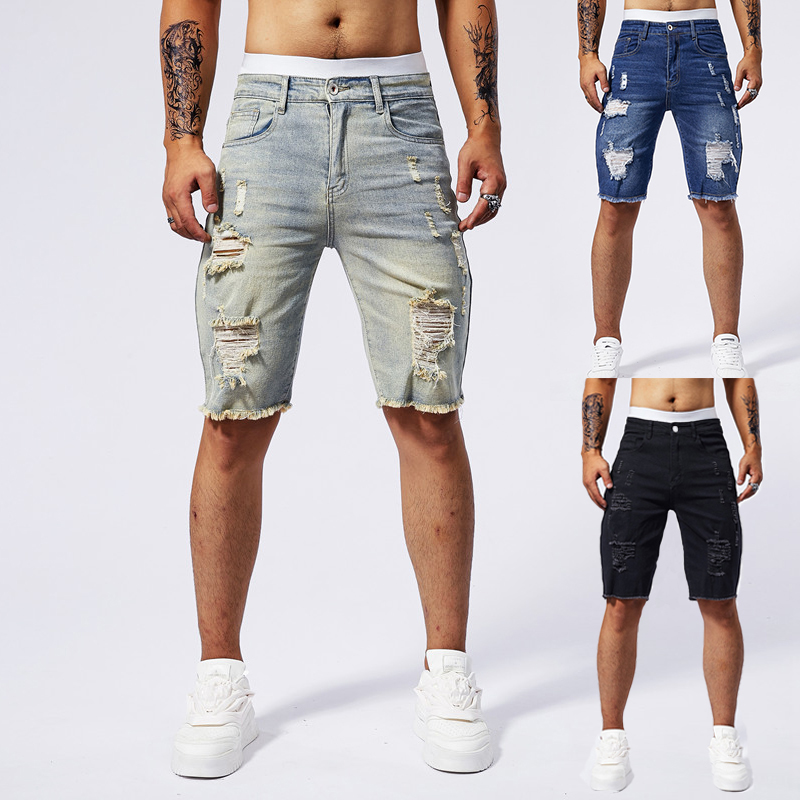 Streetwear Brands - Celana Pendek Denim Robek Pria Baru