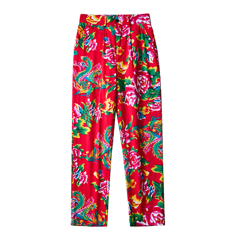 Streetwear Brand Flower - Celana panjang gaya China pria, celana