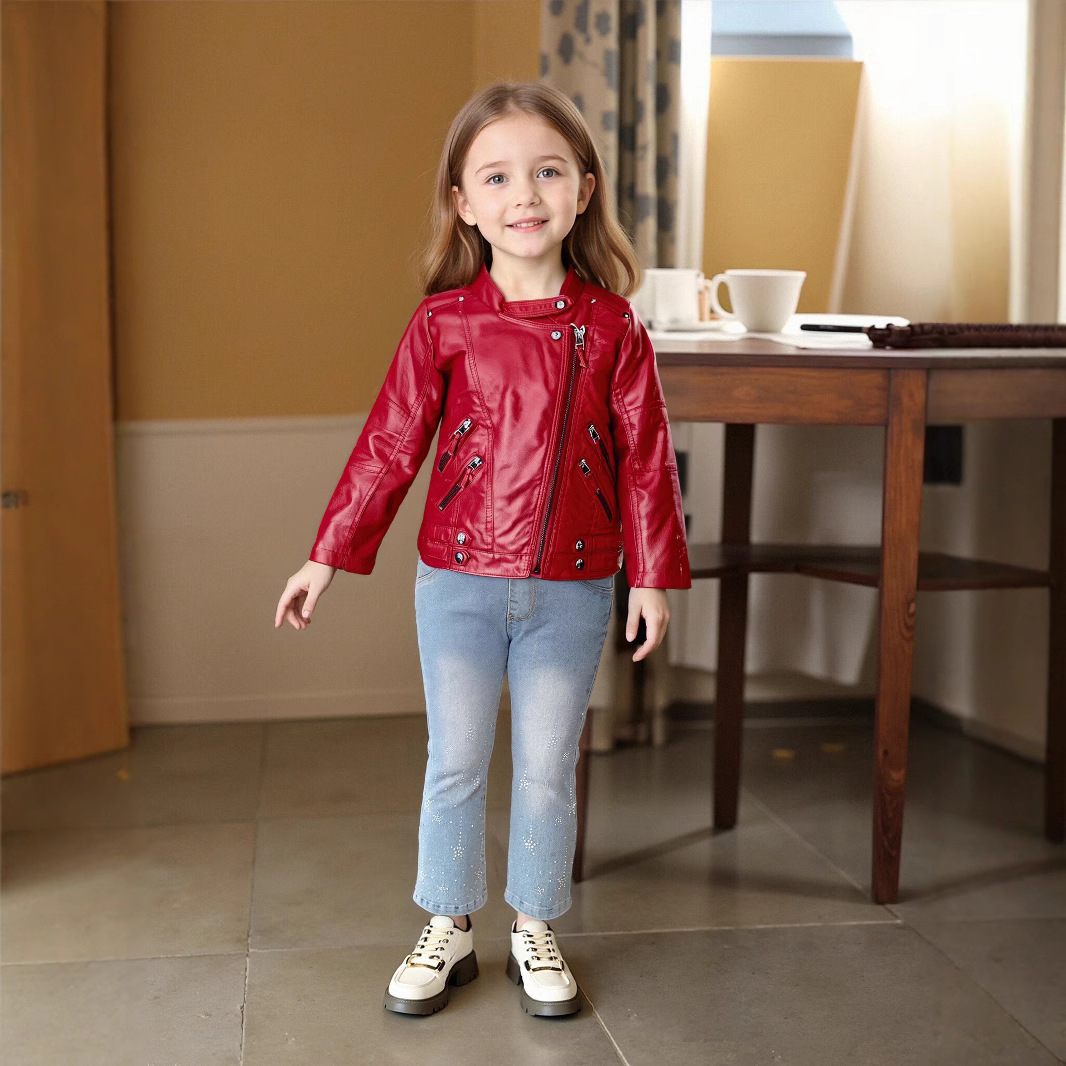 Jaket Kulit PU Anak Perempuan  - Streetwear Brands Logo ulasan dan harga