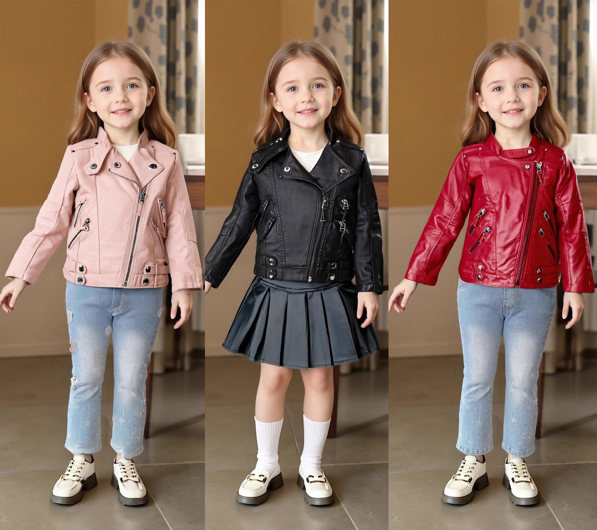 Jaket Kulit PU Anak Perempuan  - Streetwear Brands Logo ulasan dan harga