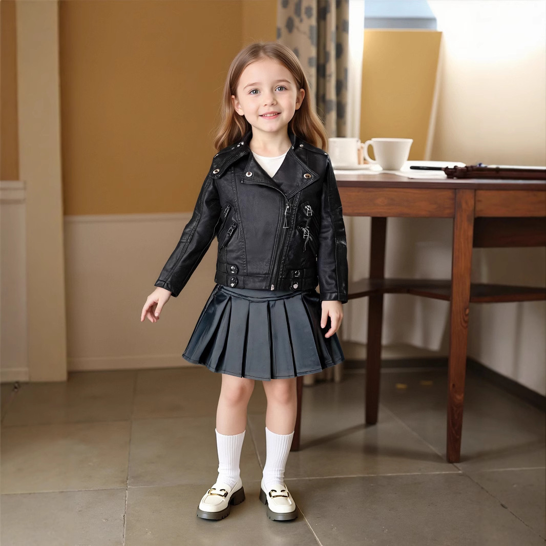 Jaket Kulit PU Anak Perempuan  - Streetwear Brands Logo ulasan dan harga