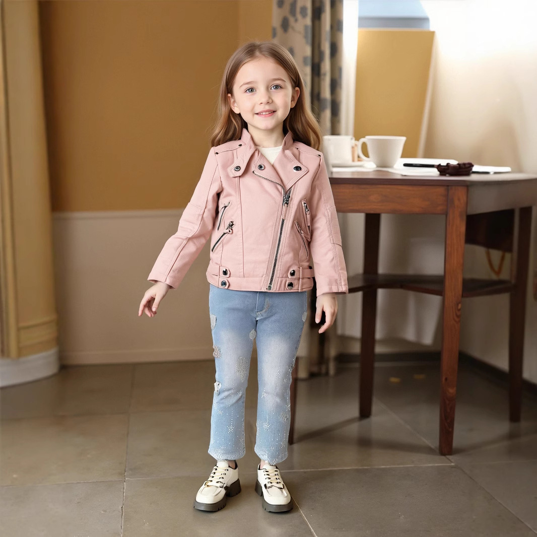 Jaket Kulit PU Anak Perempuan  - Streetwear Brands Logo ulasan dan harga