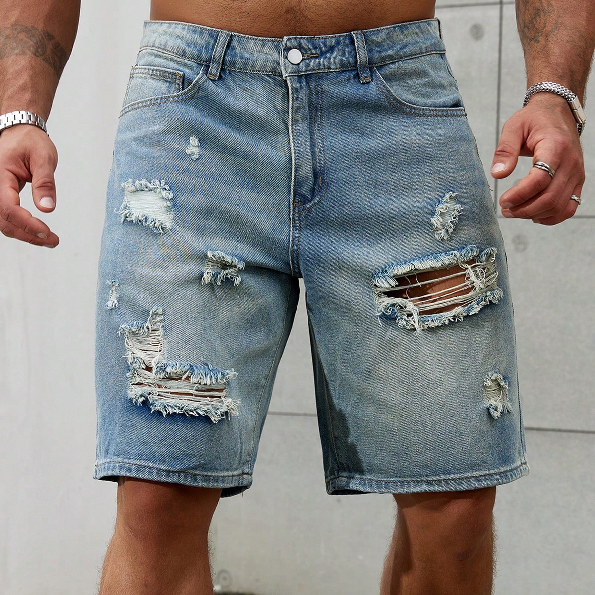 Celana pendek Jeans sobek pria - Streetwear Brands ulasan dan harga