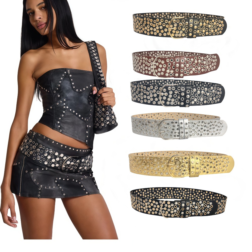 Sabuk Punk Hollow Eyelet Rivet - Streetwear Brand Belts ulasan dan harga